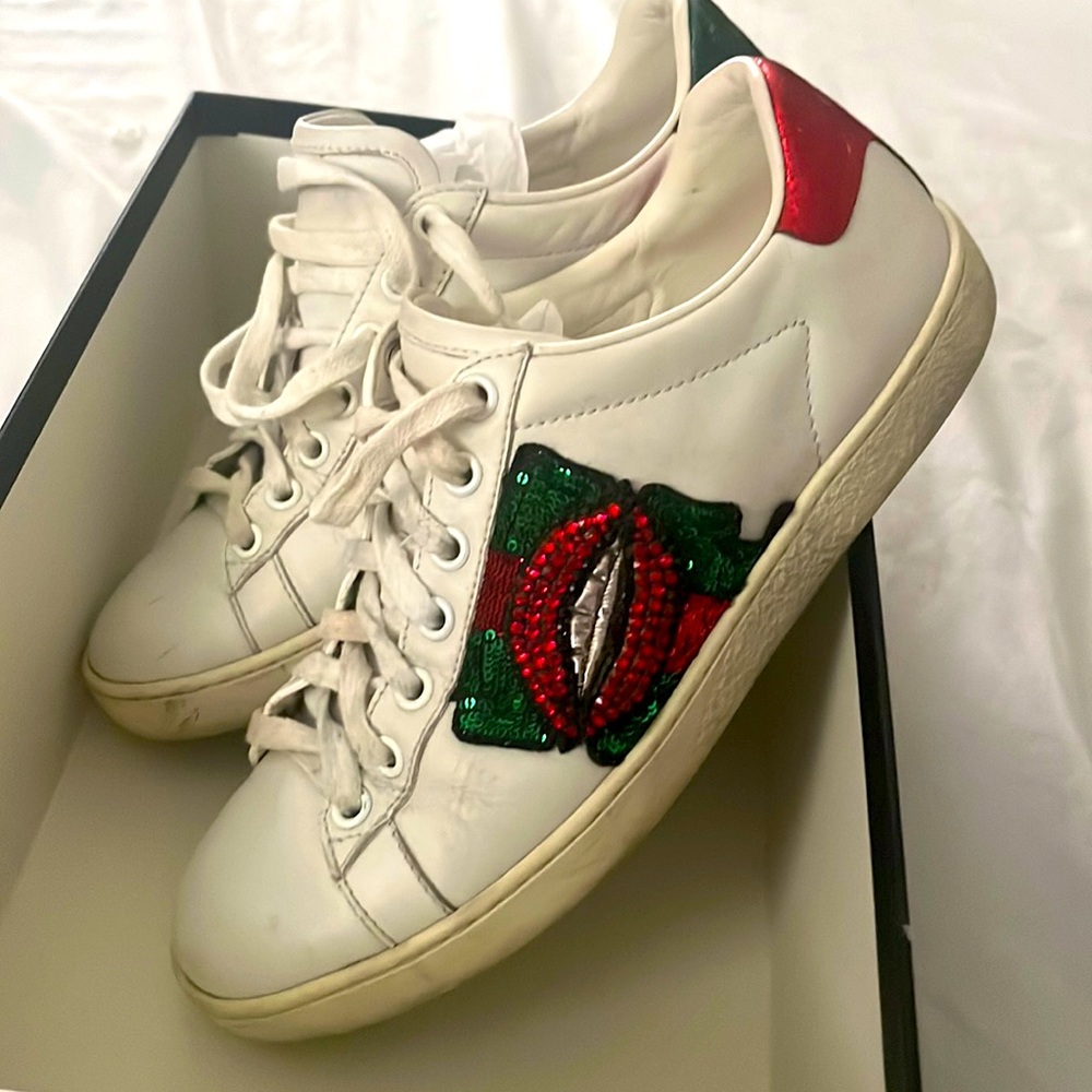 Gucci Embellished Lip Ace Sneakers